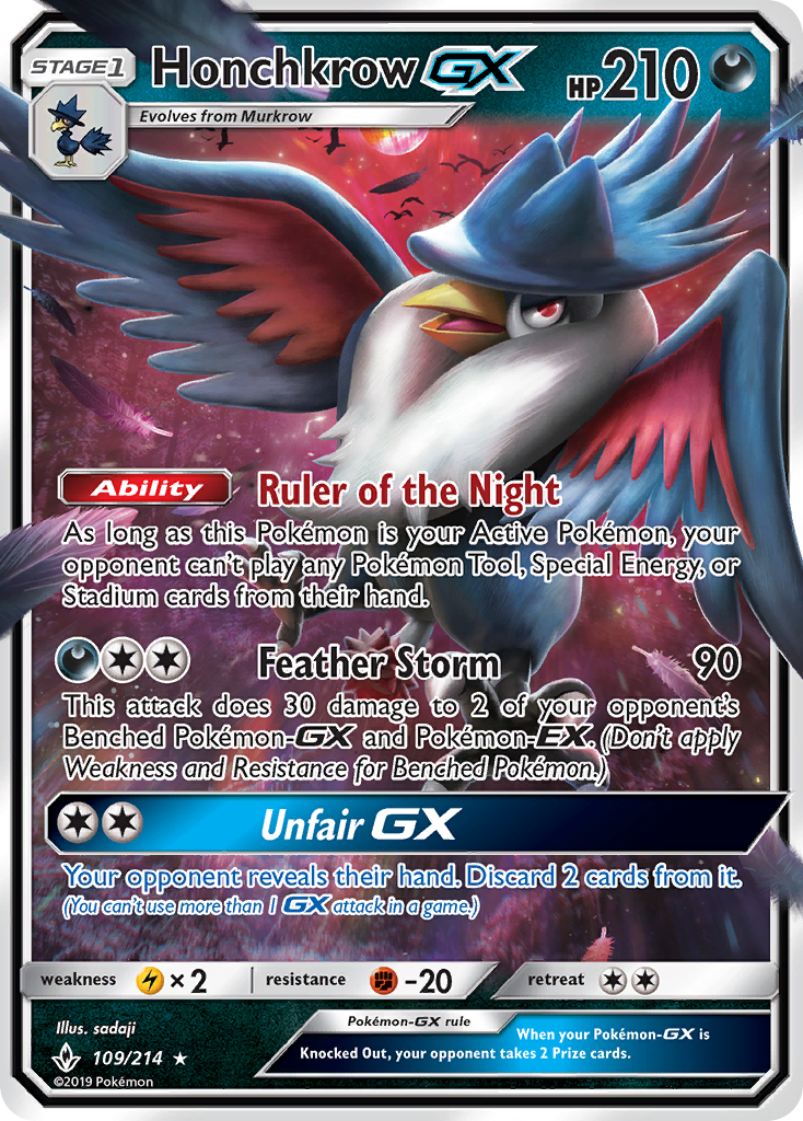 Honchkrow GX (109/214) [Sun & Moon: Unbroken Bonds] | Game Haven TX