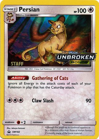 Persian (SM182) (Staff Prerelease Promo) [Sun & Moon: Black Star Promos] | Game Haven TX