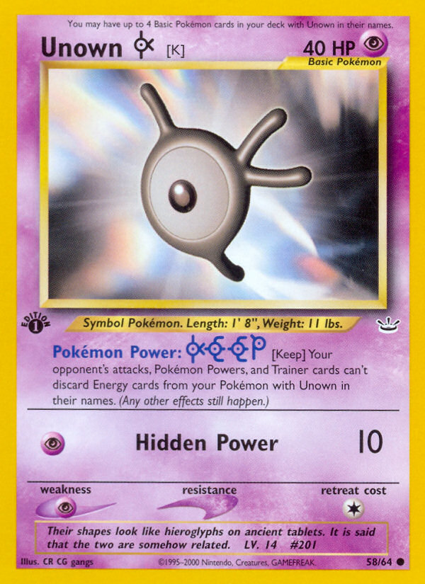 Unown [K] (58/64) [Neo Revelation 1st Edition] | Game Haven TX