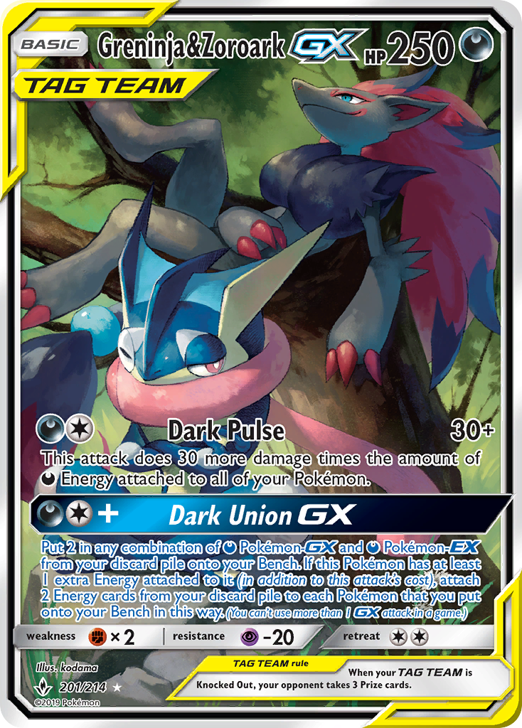Greninja & Zoroark GX (201/214) [Sun & Moon: Unbroken Bonds] | Game Haven TX