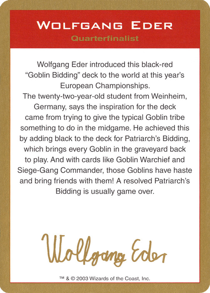 Wolfgang Eder Bio [World Championship Decks 2003] | Game Haven TX