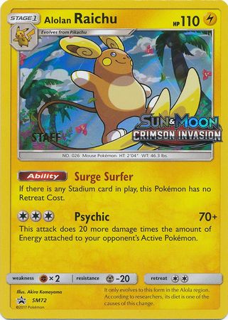 Alolan Raichu (SM72) (Staff Prerelease Promo) [Sun & Moon: Black Star Promos] | Game Haven TX