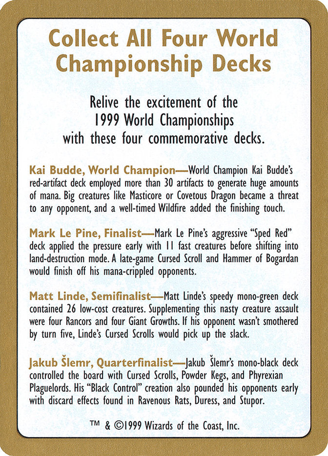 1999 World Championships Ad [World Championship Decks 1999] | Game Haven TX