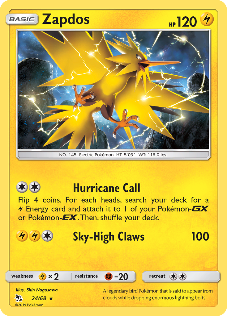 Zapdos (24/68) [Sun & Moon: Hidden Fates] | Game Haven TX