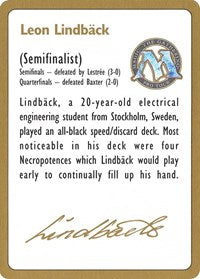 1996 Leon Lindback Biography Card [World Championship Decks] | Game Haven TX