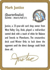 1996 Mark Justice Biography Card [World Championship Decks] | Game Haven TX