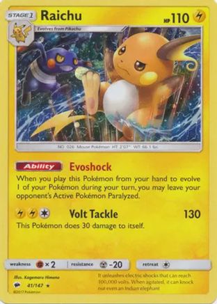 Raichu (41/147) (Cosmos Holo) [Sun & Moon: Burning Shadows] | Game Haven TX