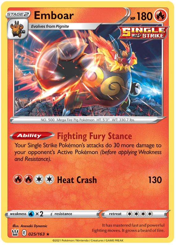 Emboar (025/163) [Sword & Shield: Battle Styles] | Game Haven TX