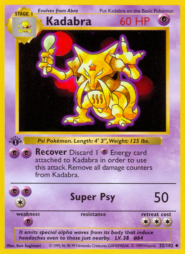 Kadabra (32/102) (Shadowless) [Base Set 1st Edition] | Game Haven TX