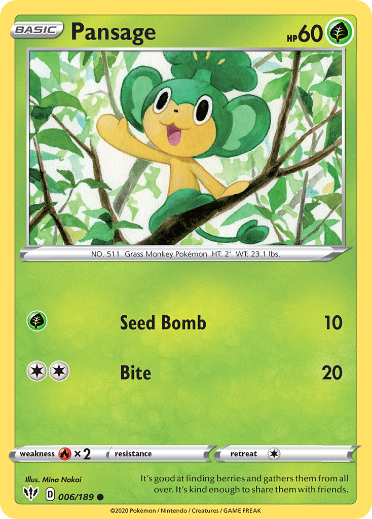 Pansage (006/189) [Sword & Shield: Darkness Ablaze] | Game Haven TX
