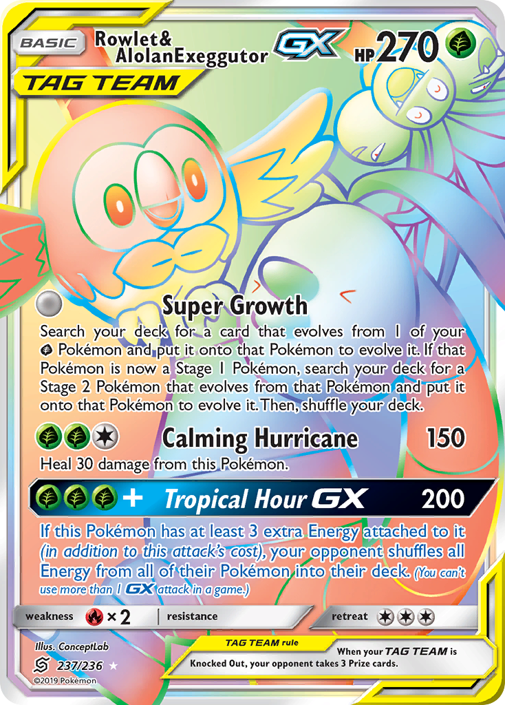 Rowlet & Alolan Exeggutor GX (237/236) [Sun & Moon: Unified Minds] | Game Haven TX