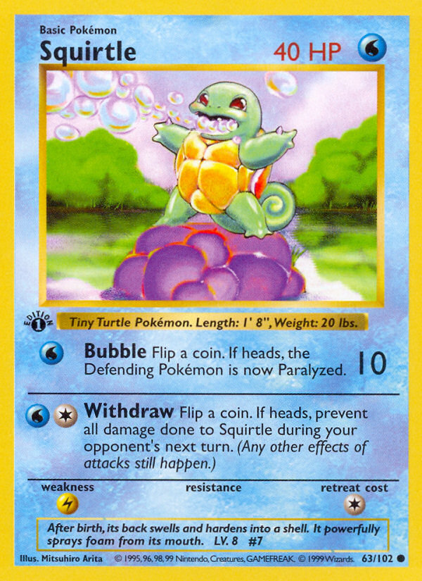 Squirtle (63/102) (Shadowless) [Base Set 1st Edition] | Game Haven TX
