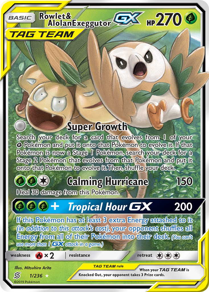 Rowlet & Alolan Exeggutor GX (1/236) [Sun & Moon: Unified Minds] | Game Haven TX