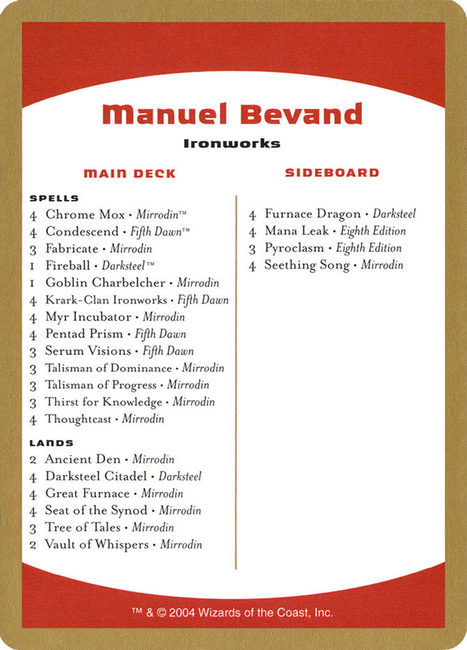 Manuel Bevand Decklist [World Championship Decks 2004] | Game Haven TX