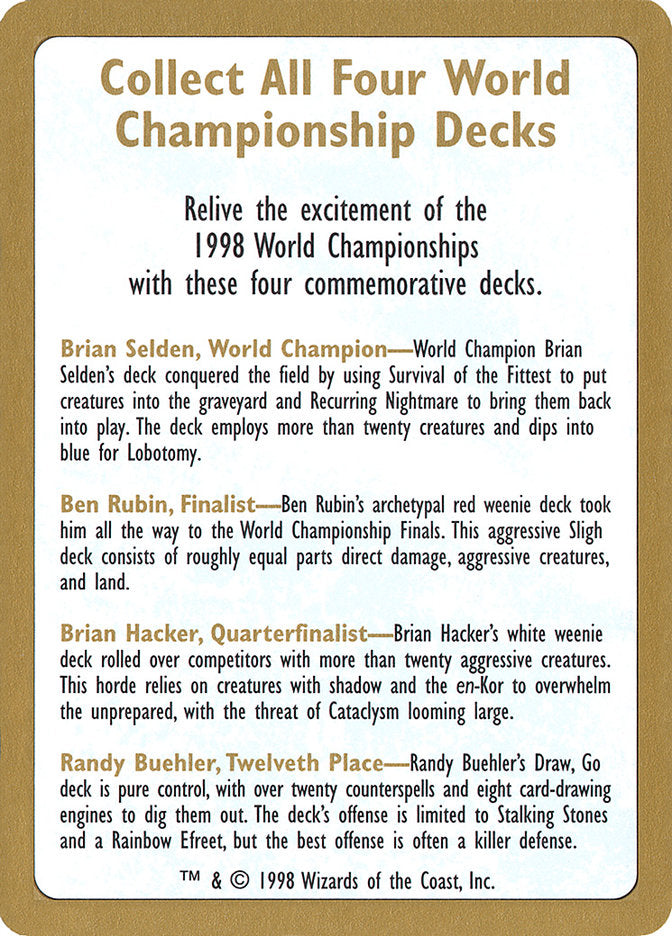 1998 World Championships Ad [World Championship Decks 1998] | Game Haven TX