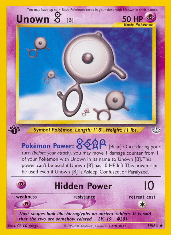 Unown [B] (39/64) [Neo Revelation 1st Edition] | Game Haven TX