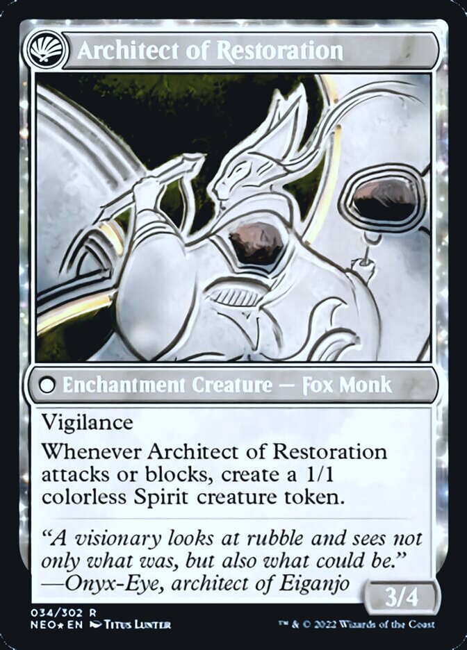 The Restoration of Eiganjo // Architect of Restoration [Kamigawa: Neon Dynasty Prerelease Promos] | Game Haven TX