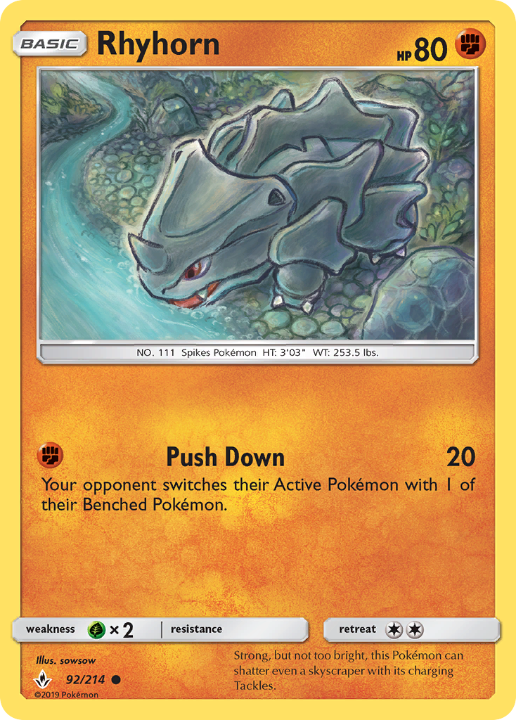 Rhyhorn (92/214) [Sun & Moon: Unbroken Bonds] | Game Haven TX