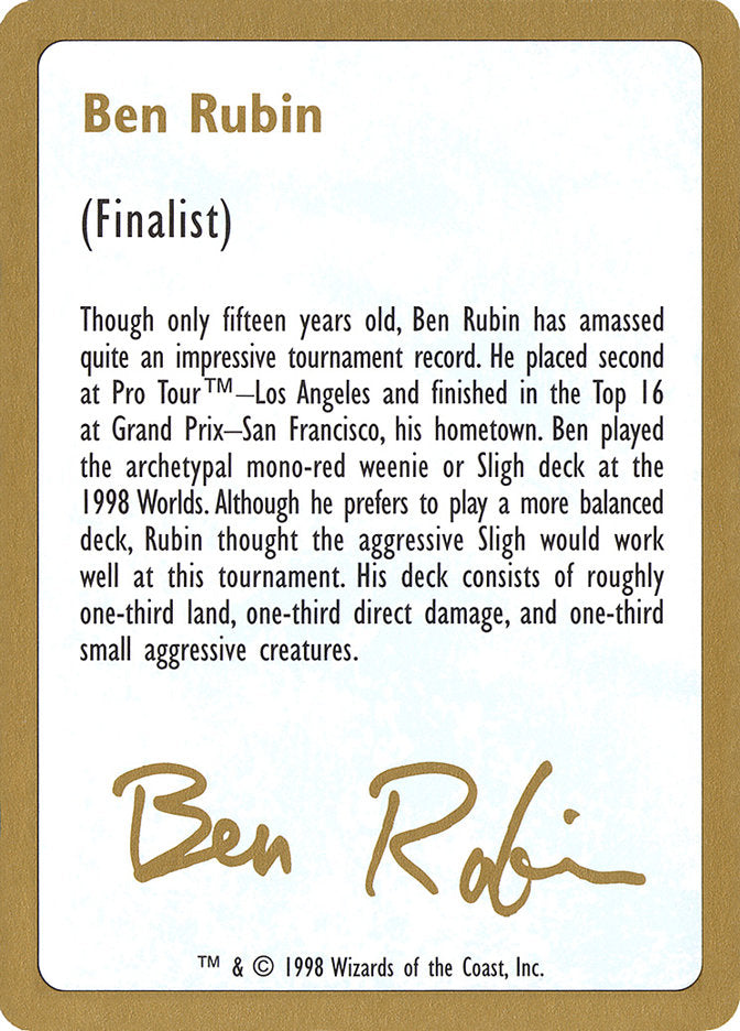 Ben Rubin Bio [World Championship Decks 1998] | Game Haven TX