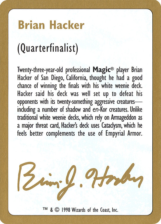 Brian Hacker Bio [World Championship Decks 1998] | Game Haven TX
