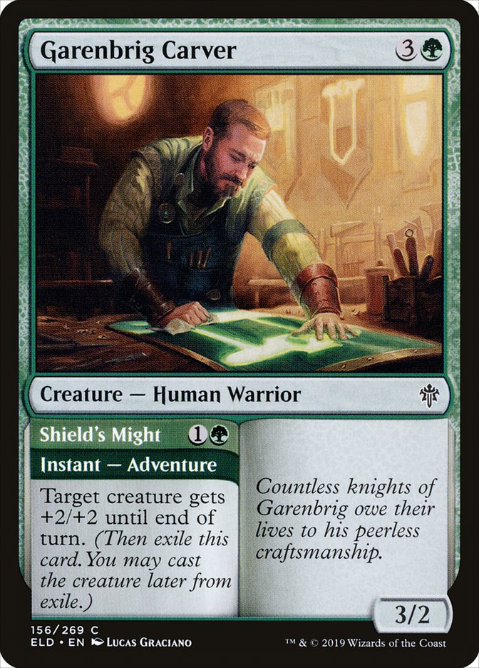 Garenbrig Carver // Shield's Might [Throne of Eldraine] | Game Haven TX