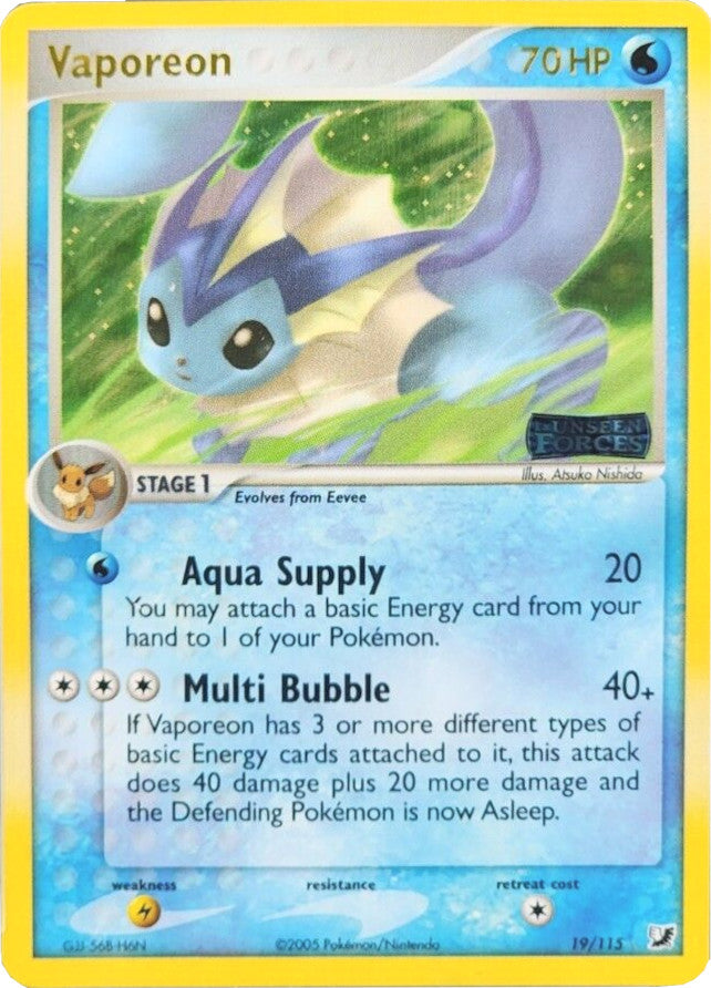 Vaporeon (19/115) (Stamped) [EX: Unseen Forces] | Game Haven TX