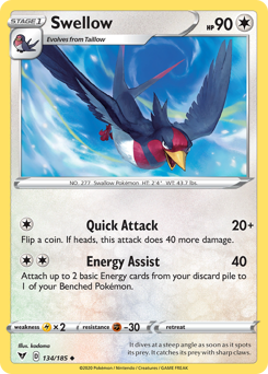 Swellow (134/185) [Sword & Shield: Vivid Voltage] | Game Haven TX