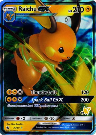 Raichu GX (20/68) (Pikachu Stamp #60) [Battle Academy 2020] | Game Haven TX