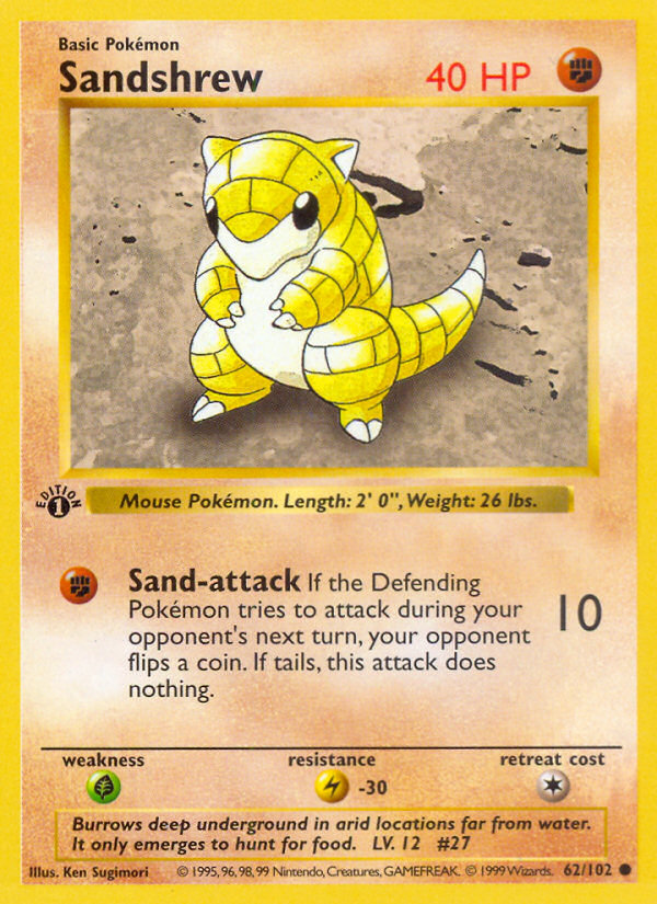 Sandshrew (62/102) (Shadowless) [Base Set 1st Edition] | Game Haven TX
