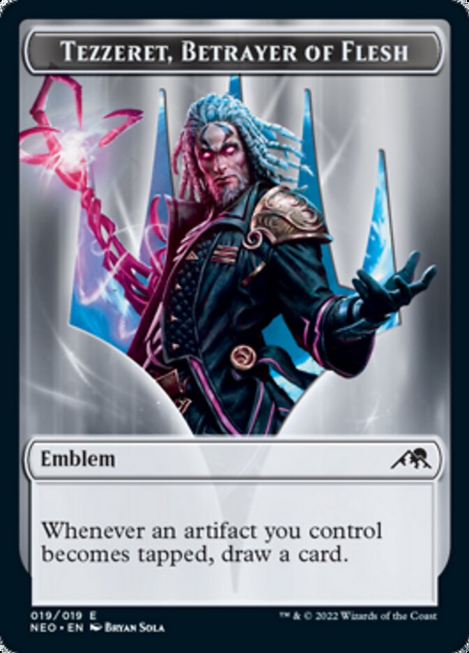 Spirit (002) // Tezzeret, Betrayer of Flesh Emblem Double-sided Token [Kamigawa: Neon Dynasty Tokens] | Game Haven TX