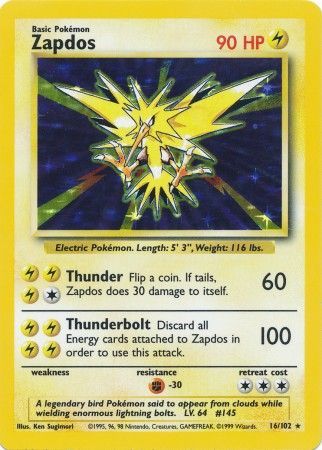 Zapdos (16/102) [Base Set Unlimited] | Game Haven TX
