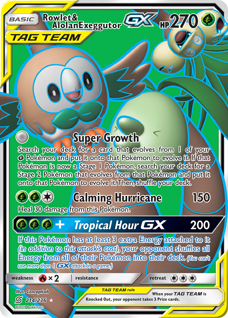 Rowlet & Alolan Exeggutor GX (214/236) [Sun & Moon: Unified Minds] | Game Haven TX