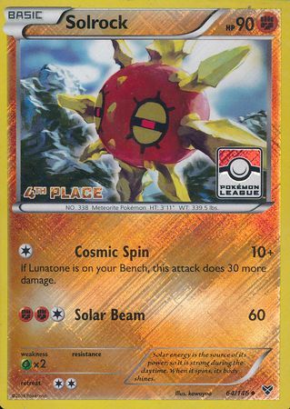 Solrock (64/146) (4th Place League Challenge Promo) [XY: Base Set] | Game Haven TX