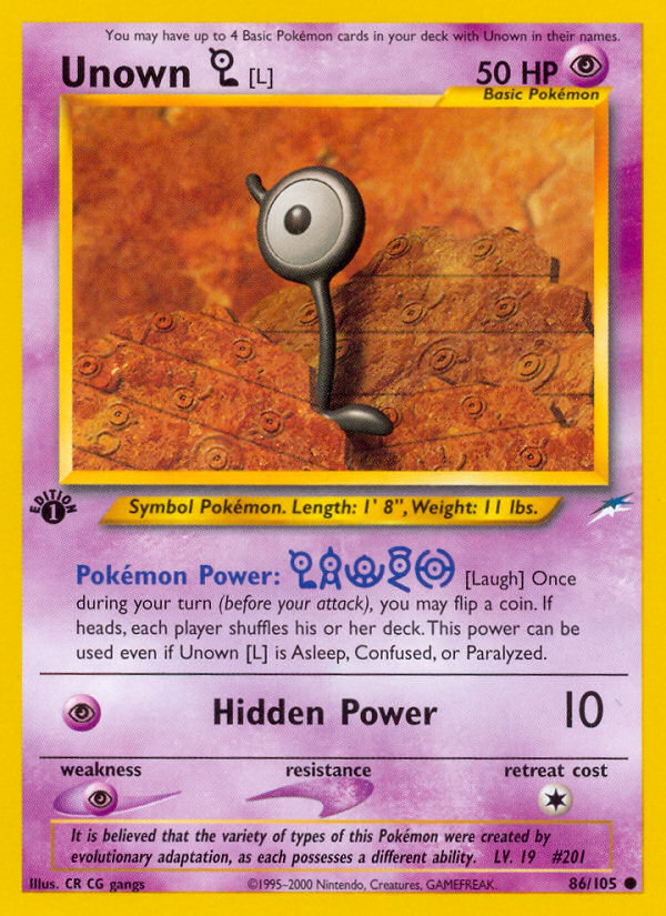 Unown [L] (86/105) [Neo Destiny 1st Edition] | Game Haven TX