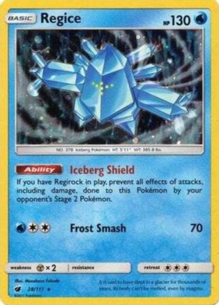 Regice (28/111) (Cosmos Holo) [Sun & Moon: Crimson Invasion] | Game Haven TX