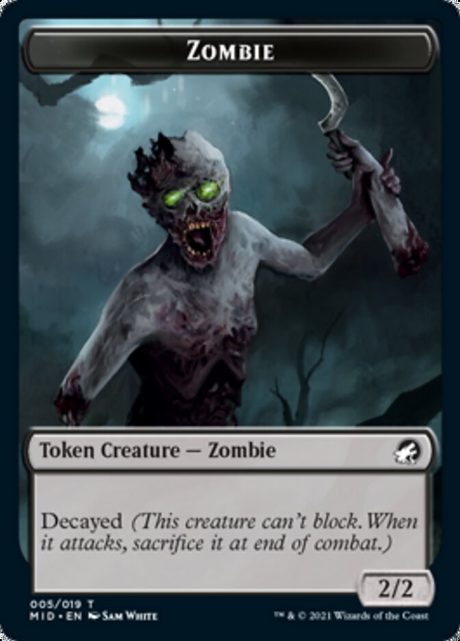 Zombie (005) // Wrenn and Seven Emblem Double-sided Token [Innistrad: Midnight Hunt Tokens] | Game Haven TX