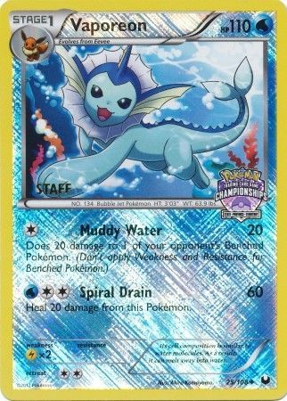 Vaporeon (25/108) (State Province Championship 2013 Promo Staff) [Black & White: Dark Explorers] | Game Haven TX