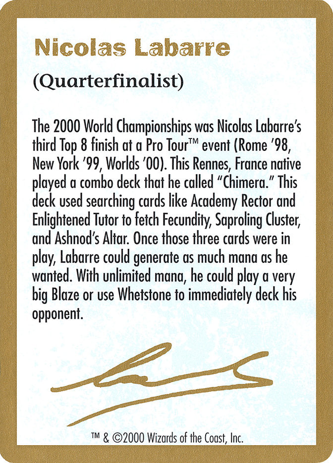 Nicolas Labarre Bio [World Championship Decks 2000] | Game Haven TX