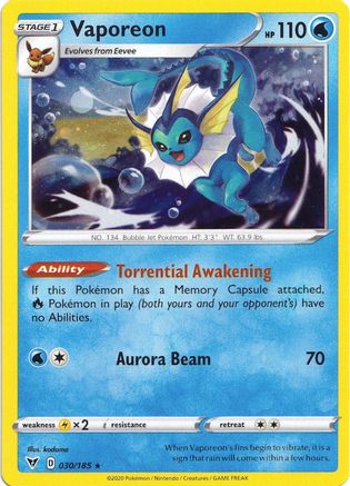 Vaporeon (030/185) (Cosmos Holo) [Sword & Shield: Vivid Voltage] | Game Haven TX