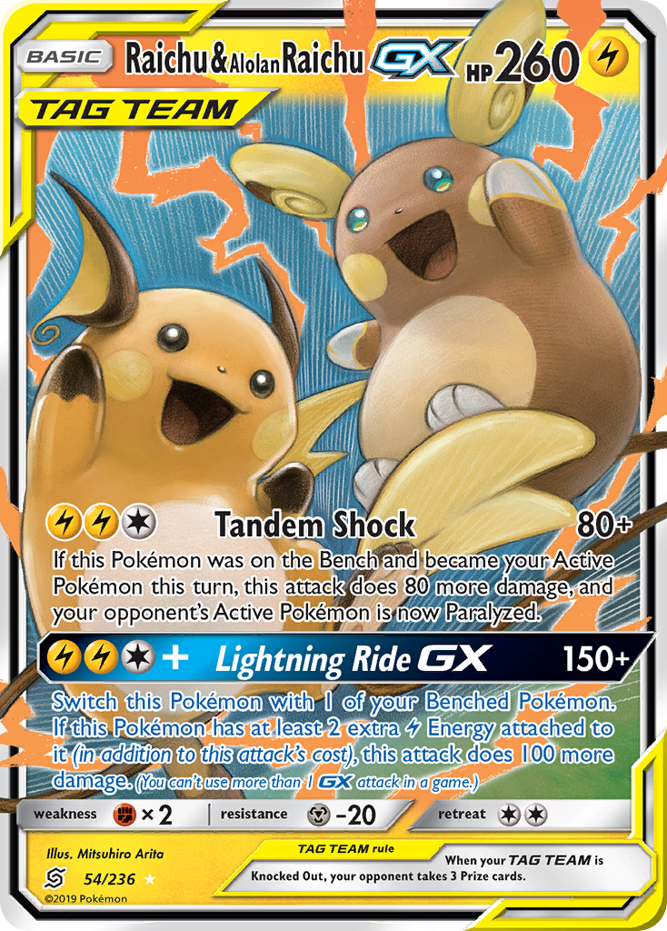 Raichu & Alolan Raichu GX (54/236) [Sun & Moon: Unified Minds] | Game Haven TX