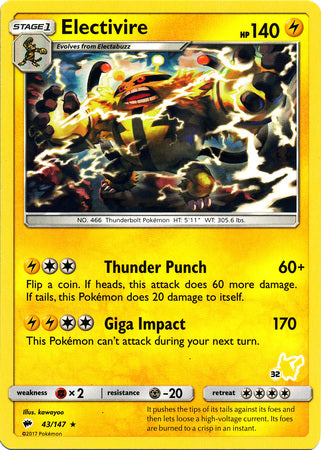 Electivire (43/147) (Pikachu Stamp #32) [Battle Academy 2020] | Game Haven TX
