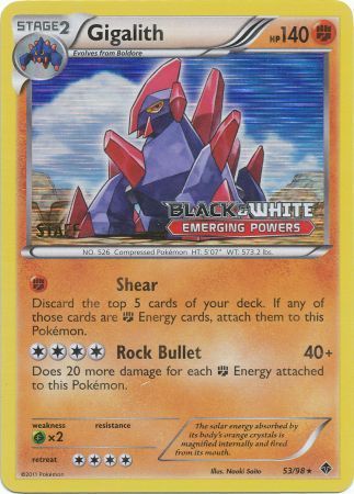 Gigalith (53/98) (Staff Prerelease Promo) [Black & White: Black Star Promos] | Game Haven TX