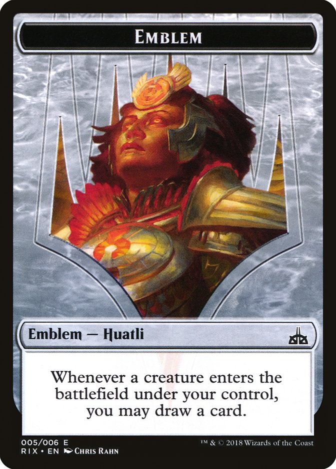 Emblem - Huatli [Rivals of Ixalan Tokens] | Game Haven TX