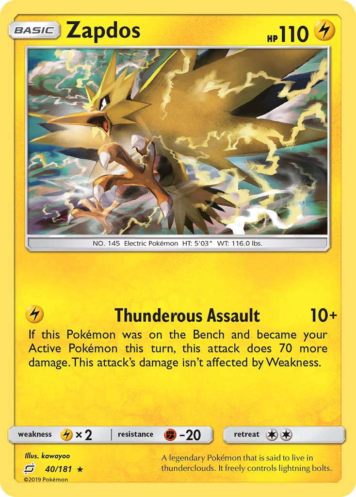 Zapdos (40/181) (Theme Deck Exclusive) [Sun & Moon: Team Up] | Game Haven TX