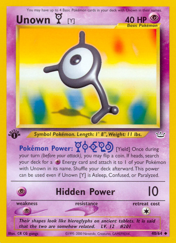 Unown [Y] (40/64) [Neo Revelation 1st Edition] | Game Haven TX