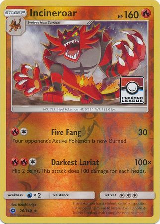 Incineroar (26/149) (League Promo) [Sun & Moon: Base Set] | Game Haven TX