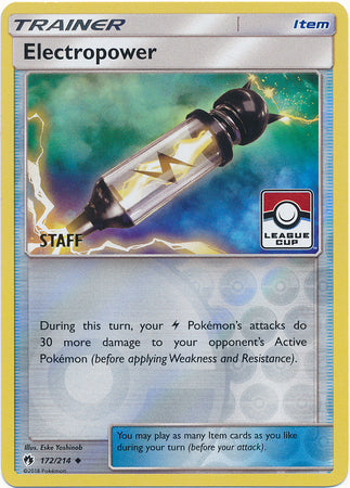 Electropower (172/214) (League Promo Staff) [Sun & Moon: Lost Thunder] | Game Haven TX