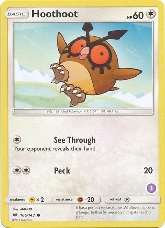 Hoothoot (106/147) (Deck Exclusive #1) [Sun & Moon: Trainer Kit - Alolan Sandslash] | Game Haven TX