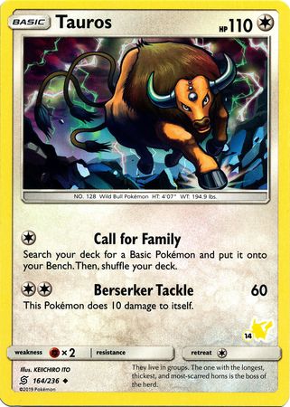 Tauros (164/236) (Pikachu Stamp #14) [Battle Academy 2020] | Game Haven TX