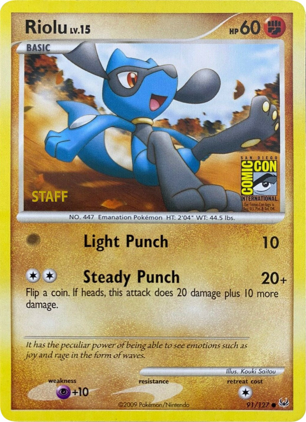 Riolu (91/127) (SDCC 2009) (Staff) [Platinum: Base Set] | Game Haven TX